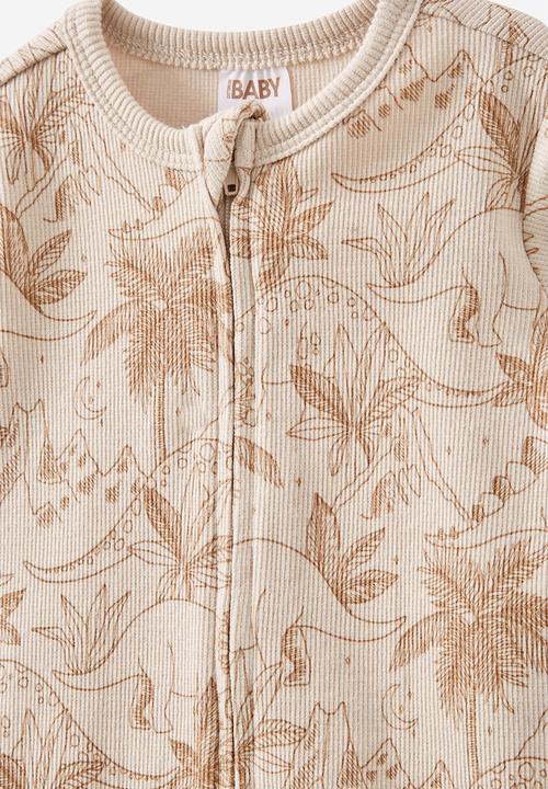 Cotton On - The short sleeve zip romper - taupy brown/dino night