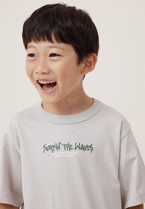 Cotton On - Jonny short sleeve graphic print tee - winter grey/surfin  the waves