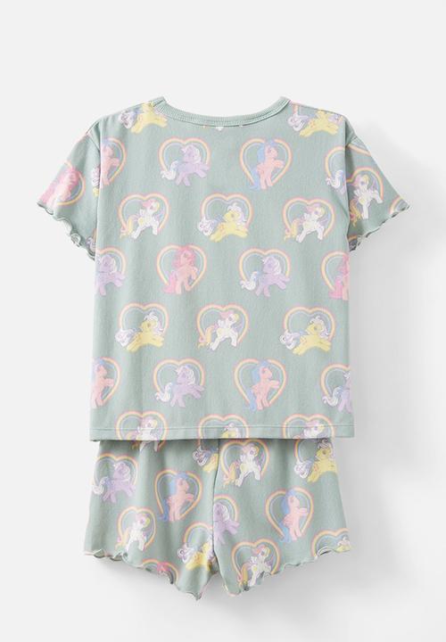 Cotton On - Dani short sleeve pyjama set licensed - lcn has barber blue/mlp hearts