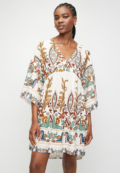Superbalist - Linen look babydoll mini dress - engineered embroidered border