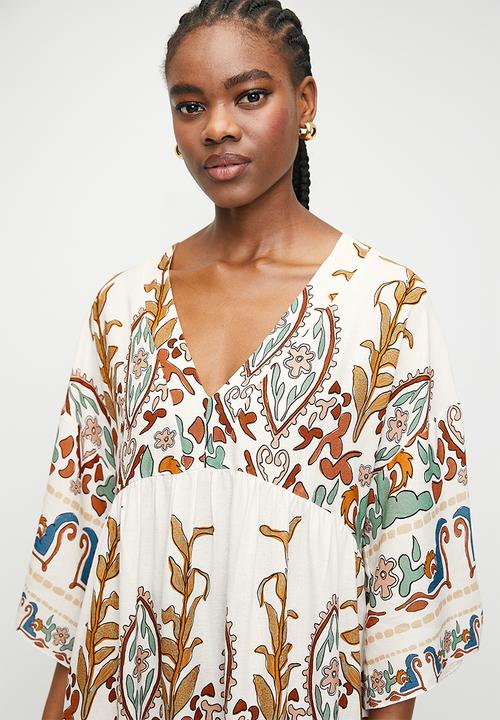 Superbalist - Linen look babydoll mini dress - engineered embroidered border