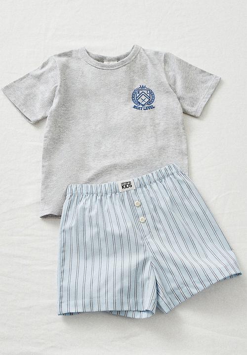 Cotton On - Kelce short sleeve pyjama set - cloud marle/ frosty blue billy stripe
