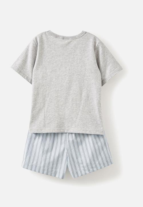 Cotton On - Kelce short sleeve pyjama set - cloud marle/ frosty blue billy stripe