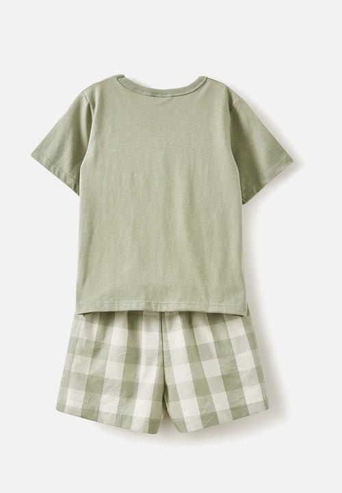 Cotton On - Kelce short sleeve pyjama set - deep sage/ gingham
