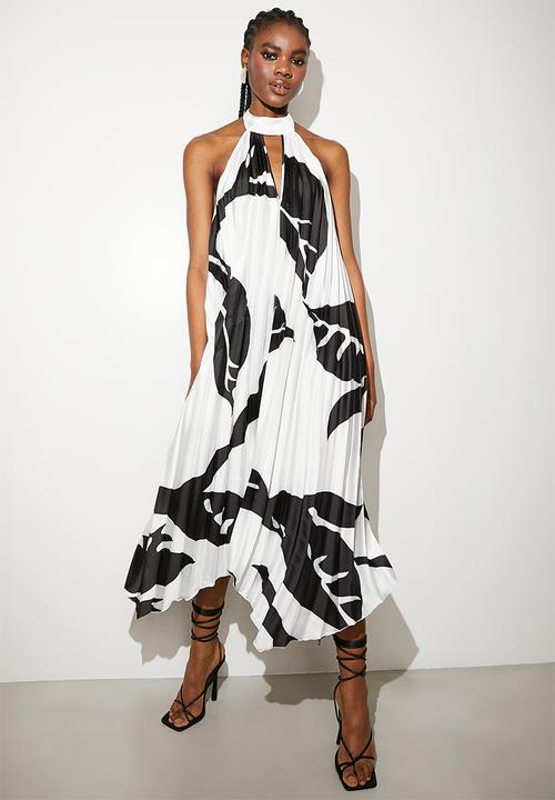 halter pleated maxi dress