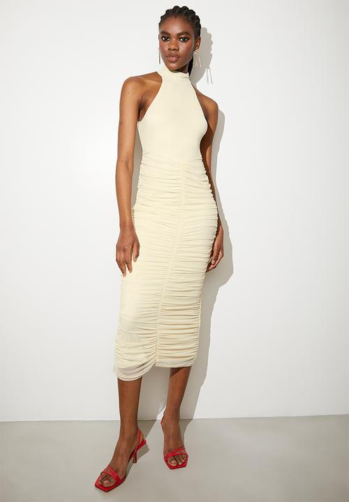 Ruched bodycon midi dress - coconut milk