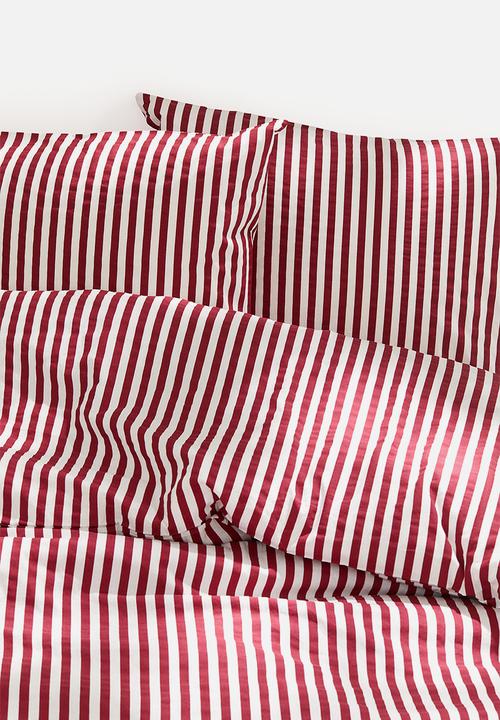 H&M - Cotton double/king duvet cover set - red striped