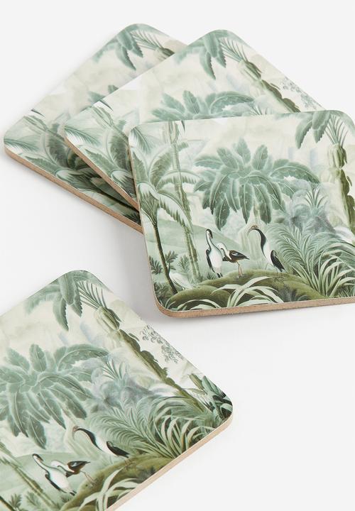 H&M - 4-Pack graphic-print coasters - green patterned