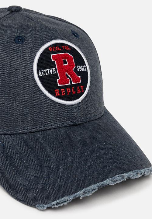 Replay - Herringbone Cotton Broken Part Peak Cap - Indigo Blue