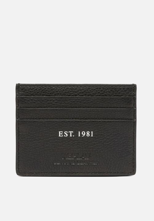 Replay - Cow Hammered Matt Leather Card Holder - Black
