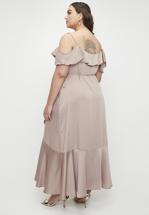 MILLA - Cold shoulder flutter wrap dress - bark