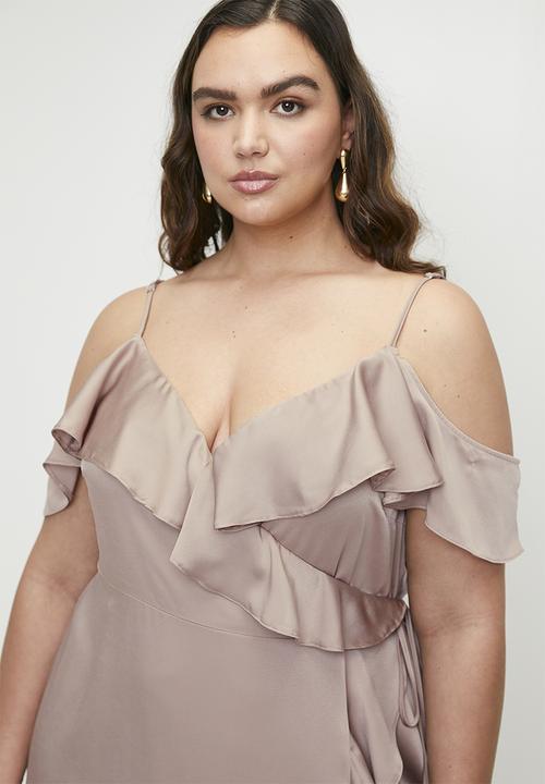 MILLA - Cold shoulder flutter wrap dress - bark