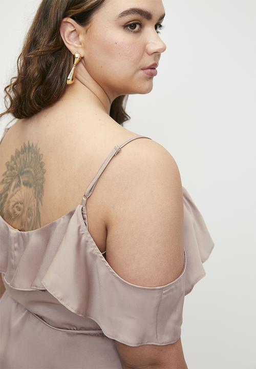 MILLA - Cold shoulder flutter wrap dress - bark