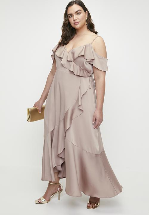 MILLA - Cold shoulder flutter wrap dress - bark