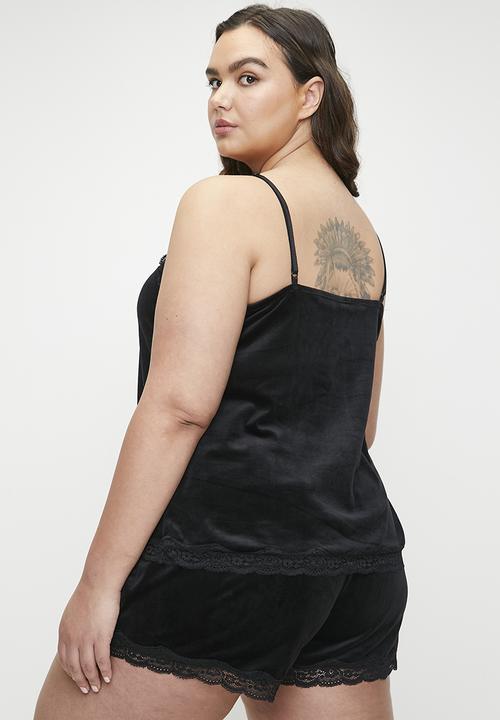 Hunkemoller - Plus cami velours scallop lace - black