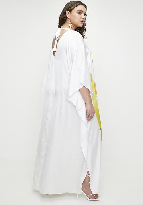 VELVET - Printed satin kaftan dress - yellow painted people.