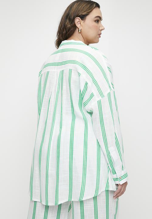 Cotton On - Plus Swing Beach Shirt - Palm Leaf Stripe