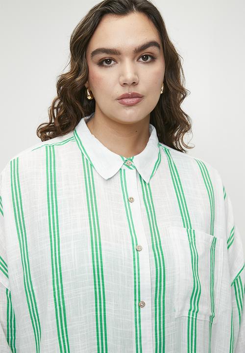 Cotton On - Plus Swing Beach Shirt - Palm Leaf Stripe