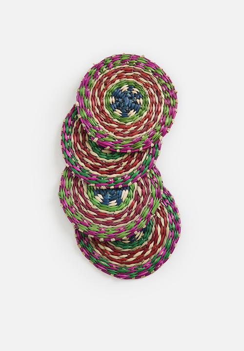 Excellent Houseware - Summer fun coaster set of 4 - Red