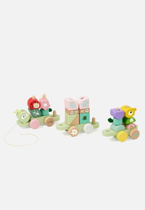 Greenbean Learning - Pull train with building blocks - wooden jungle - 27pcs - multi