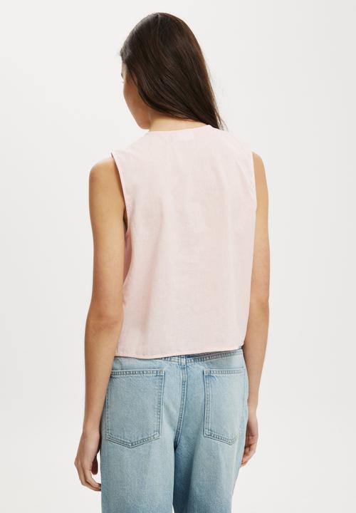 Cotton On - Kyha Tie Front Vest - Frosted Rose Broderie