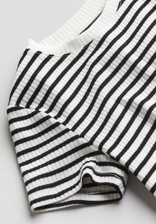 H&M - Ribbed cotton jersey top - white black striped