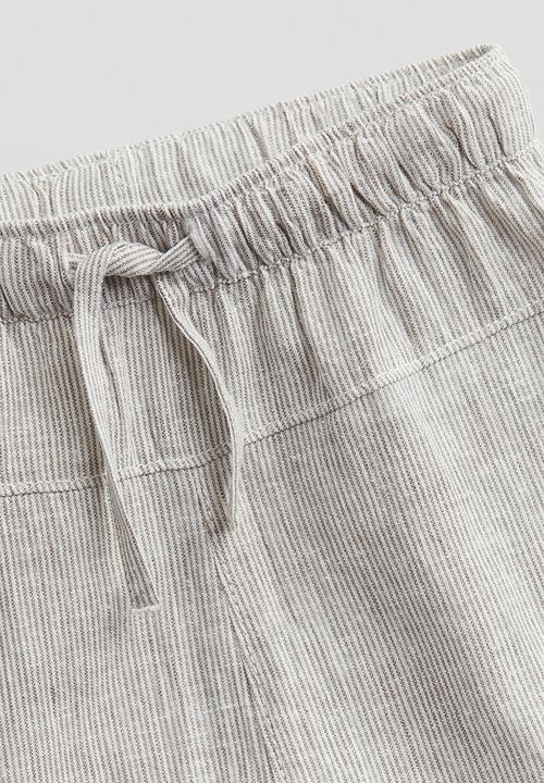 H&M - Linen-blend trousers - beige white-striped
