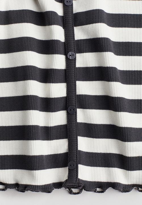 H&M - Ribbed T-shirt - dark grey white striped