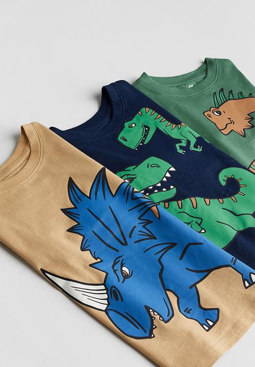 H&M - 3 pack printed t-shirts - dark blue dinosaurs