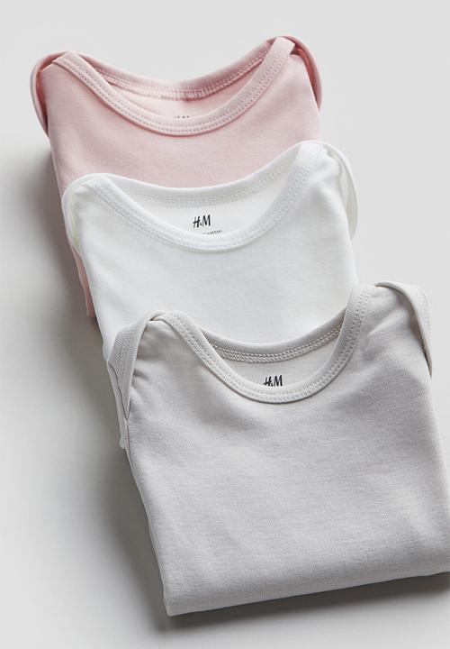 H&M - 3 pack short-sleeved bodysuits - light pink & light grey 