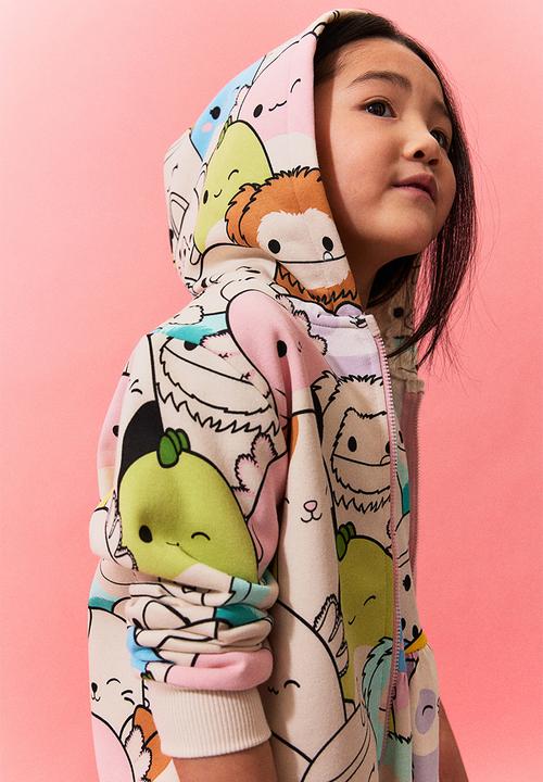 H&M - Printed zip-through hoodie - white & squishmallows