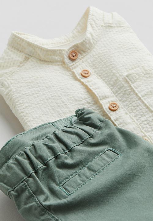 H&M - 2-Piece cotton set - dusty green & cream
