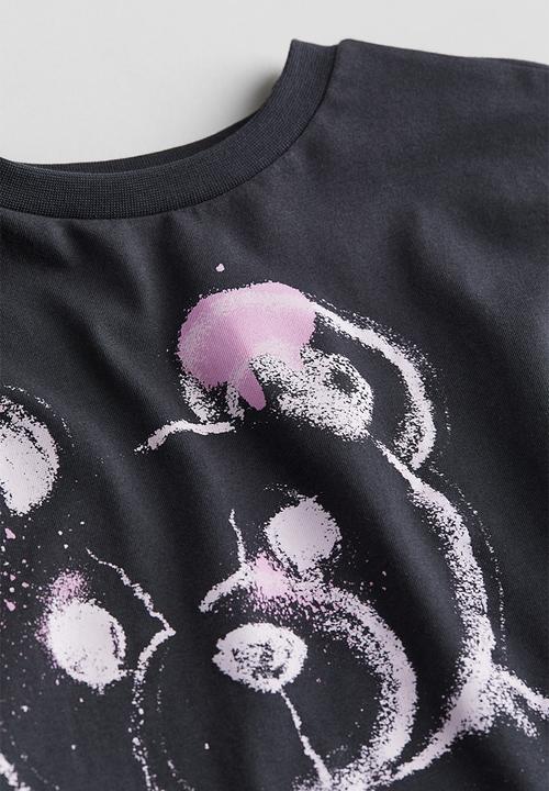H&M - Oversized printed t-shirt - dark grey & teddy bear