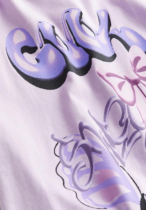 H&M - Oversized printed t-shirt - lilac & butterfly