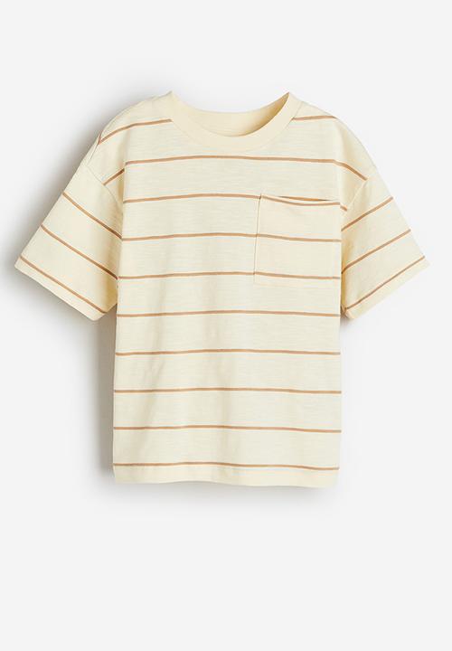 H&M - Chest-pocket t-shirt - beige striped 