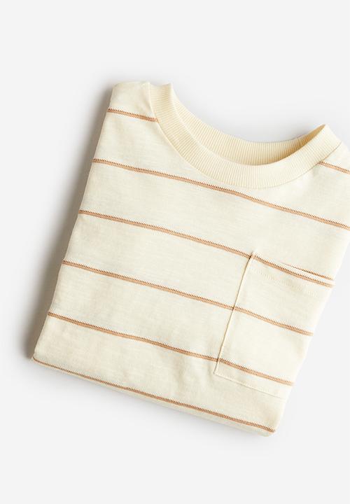 H&M - Chest-pocket t-shirt - beige striped 