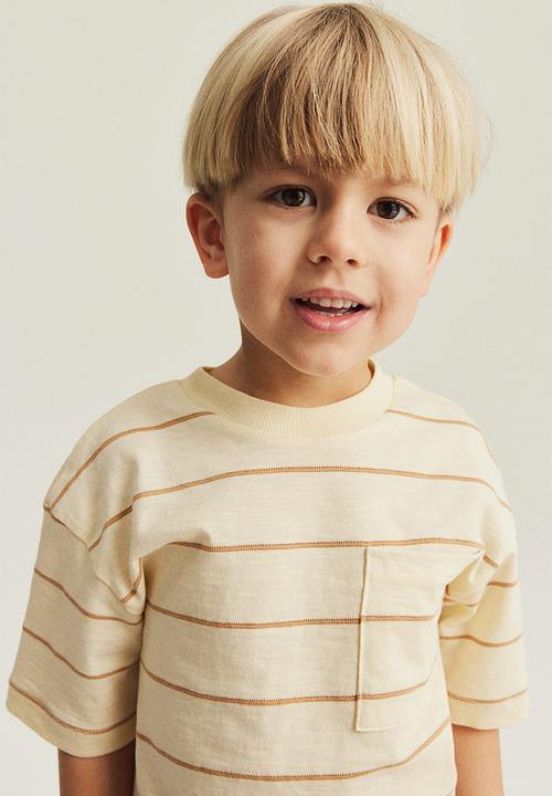 H&M - Chest-pocket t-shirt - beige striped 