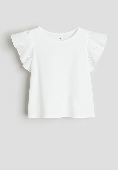 H&M - Jersey top with broderie anglaise - white
