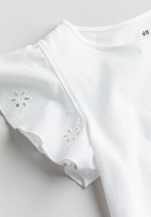 H&M - Jersey top with broderie anglaise - white