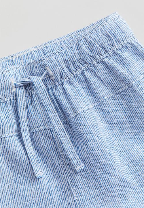 H&M - Linen-blend trousers - light blue & white-striped