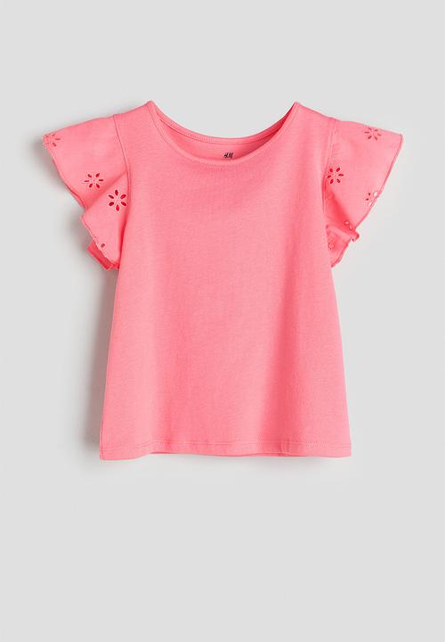 H&M - Jersey top with broderie anglaise - pink