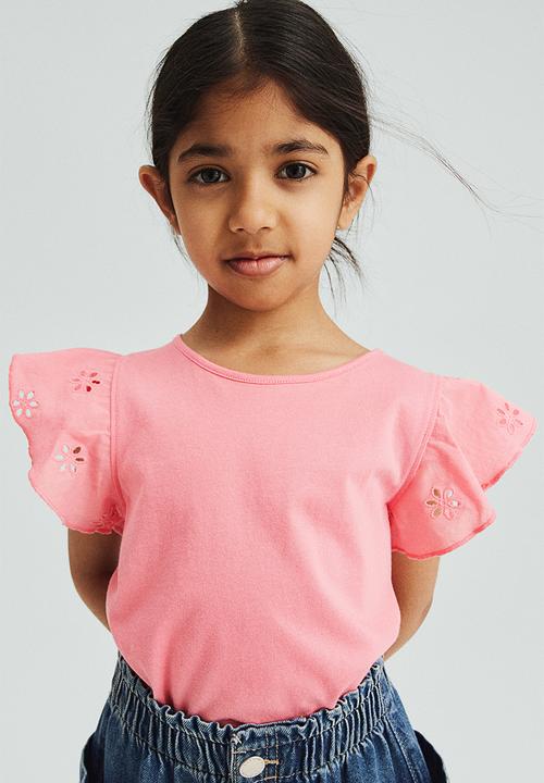 H&M - Jersey top with broderie anglaise - pink