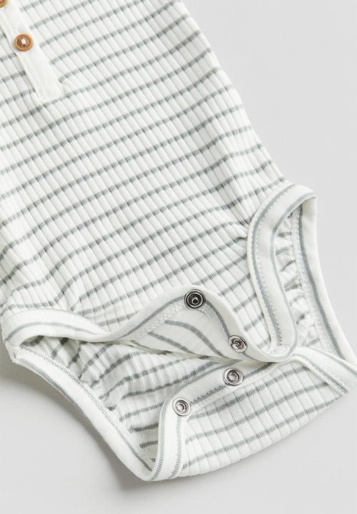 H&M - 2 piece cotton jersey set - white & green-striped
