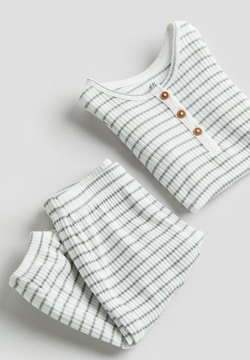 H&M - 2 piece cotton jersey set - white & green-striped