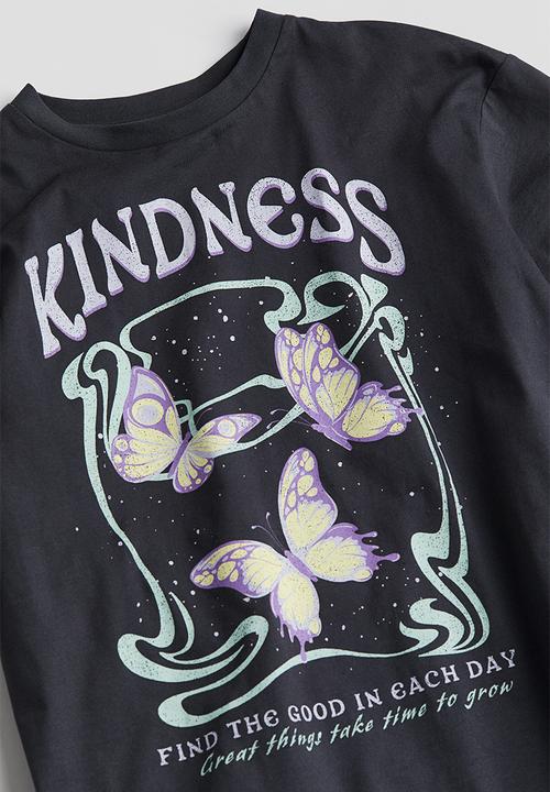H&M - Oversized printed t-shirt - dark grey kindness