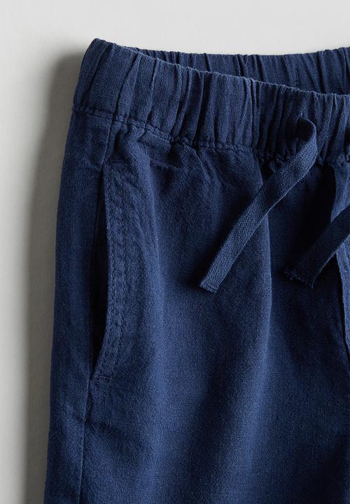 H&M - Linen-blend pull-on shorts - navy blue