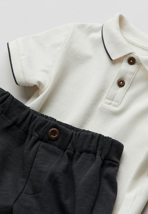 H&M - 2 piece polo shirt and trousers set - white & dark grey