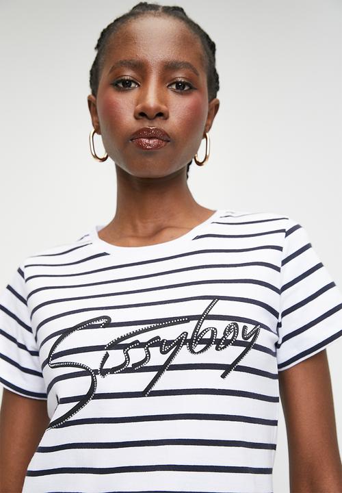 SISSY BOY - Lucille: Regular Fit Multi-Technique Logo Top - Navy & White