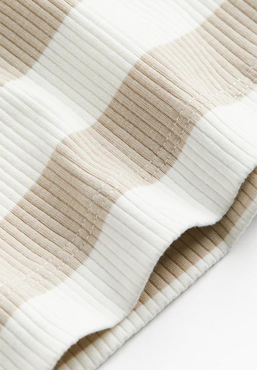 H&M - Ribbed jersey top - white & light beige striped