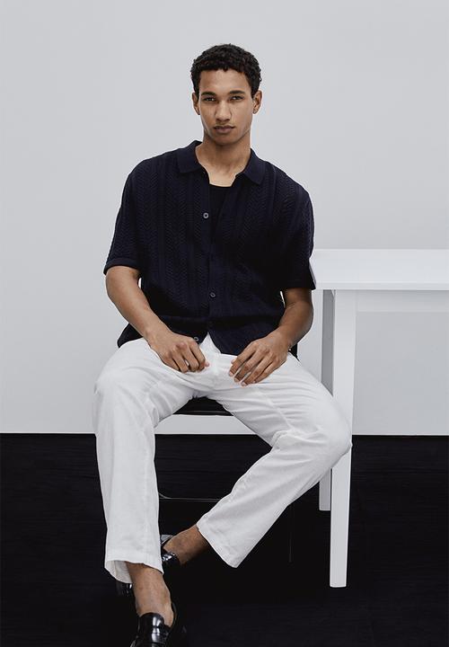 H&M - Regular fit pointelle-knit shirt - navy blue